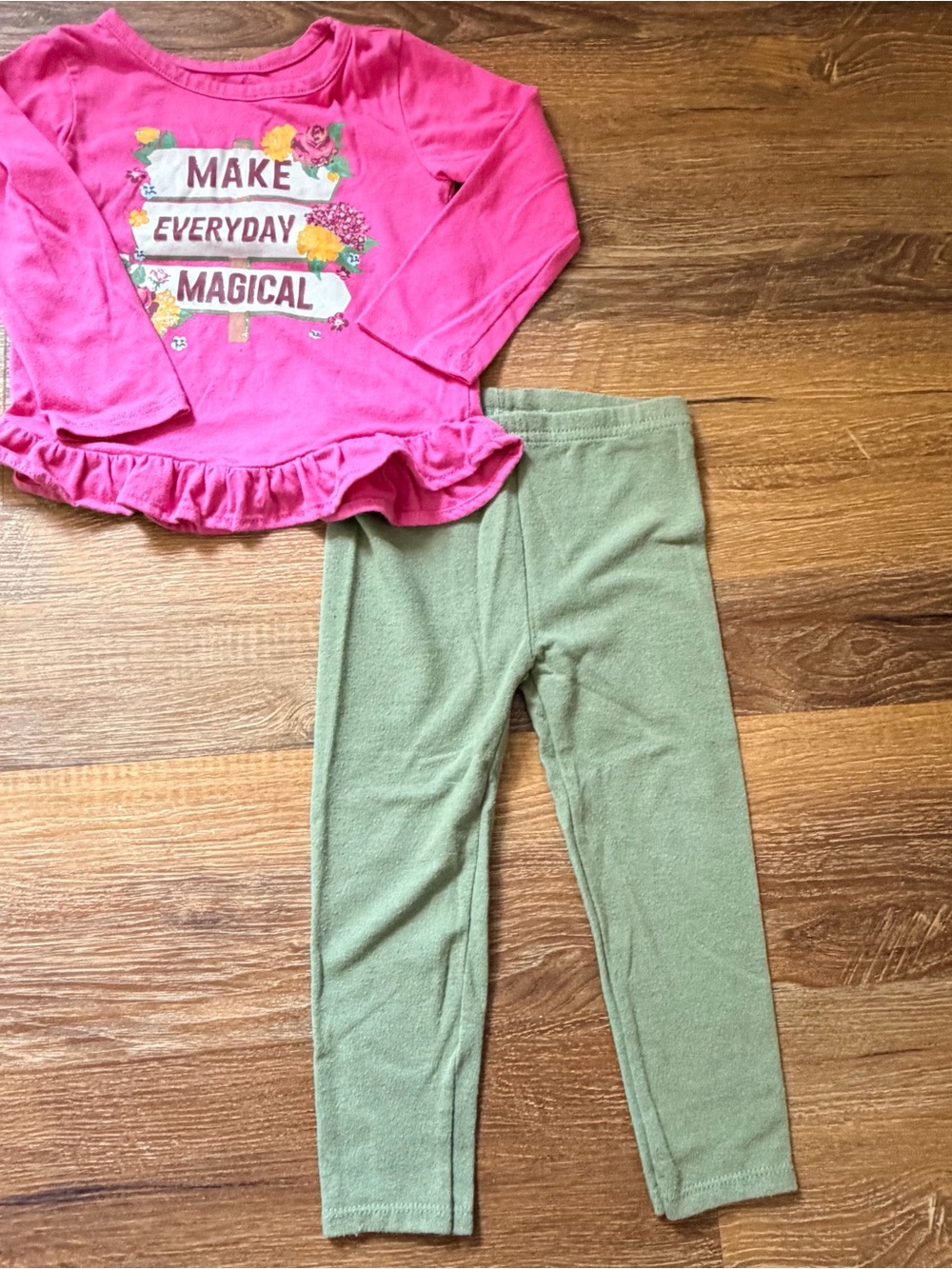 🌸 Garanimals Girls 2T Pink Floral Top + Green Leggings Outfit